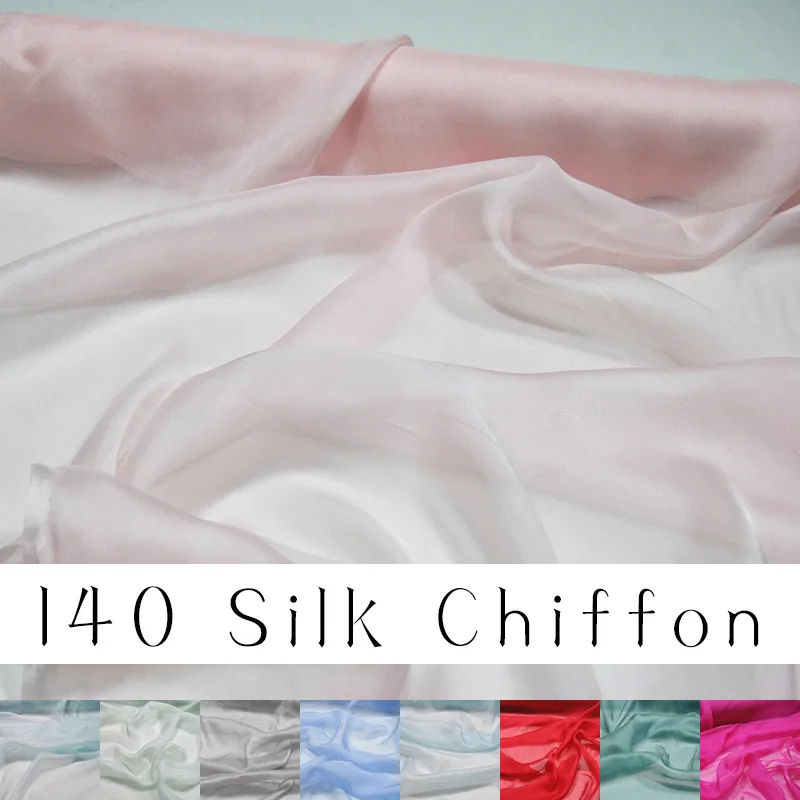 Silk Chiffon Fabric Dress 100%  White Black Shirt Solid Color Spring Summer Soft Flowing  Yarn Sewing Lining