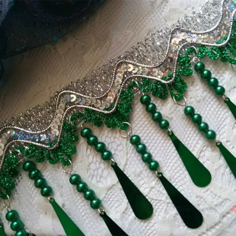 11cm Width Fringe Green Sequined ribbon lace trim ribbon braid accessories