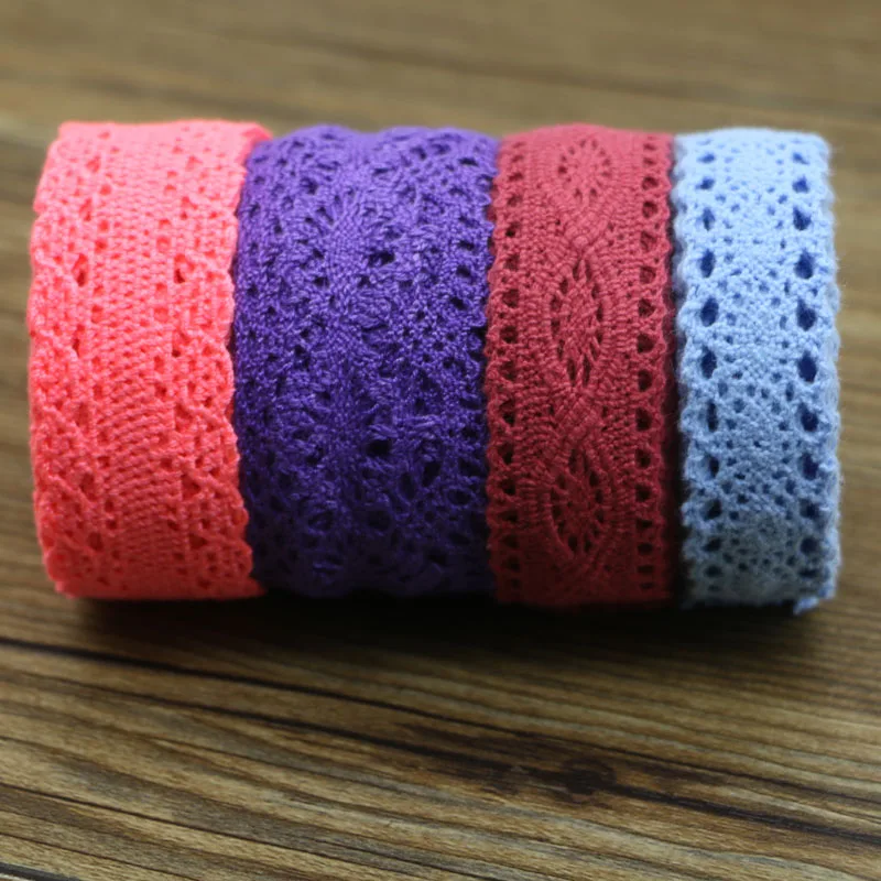 8yard mix color Hot Sale Cotton Lace Roll Ribbon Knit Adhesive Tape Sticker Craft Decoration Fabric