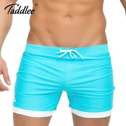 Taddlee Brand Men's Swimming Boxer Trunks Solid Color Blue Swimwear Swimsuits Plus Size XXL Bathing Suits Board Surf Shorts New