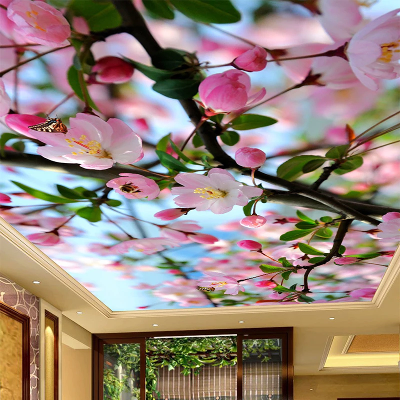 Custom Mural Photo Wallpaper 3D Stereoscopic Peach Blossom Zenith Ceiling Mural 3D Living Room Wall Paper Modern Home Decoration