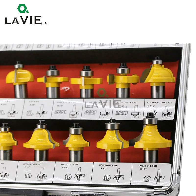 LAVIE 35PCS 1 Set 1/4 Woodworking Router Bits 1/2 Lnch Milling Cutter Bits End Mill CNC Engraving Machine Tool MC01001