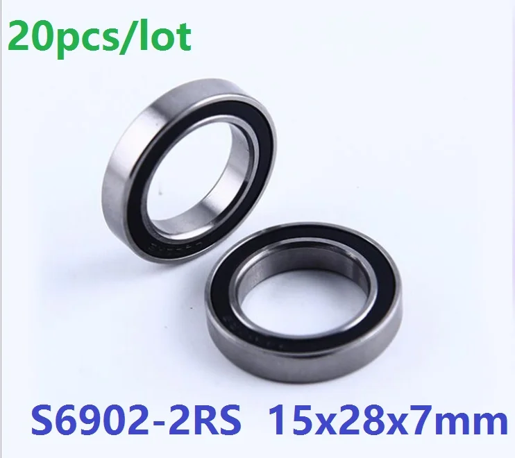 20pcs/lot ABEC-5 S6902-2RS S6902RS S6902 2RS RS Stainless Steel ball bearing 15x28x7 mm Deep Groove Ball Bearing 15*28*7 mm