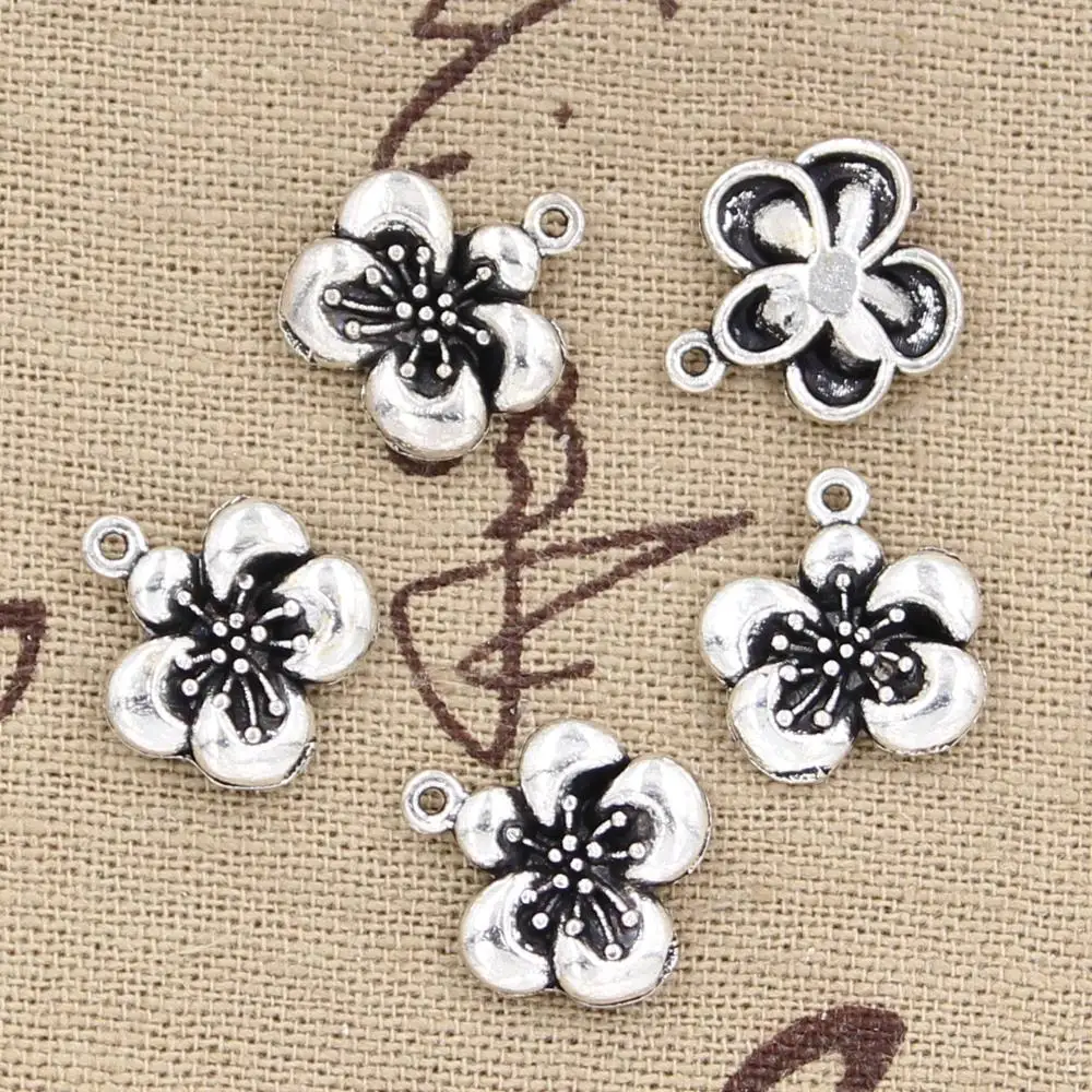 15pcs Charms Flower 15x14mm Antique Making Pendant fit,Vintage Tibetan Bronze Silver color,DIY Handmade Jewelry