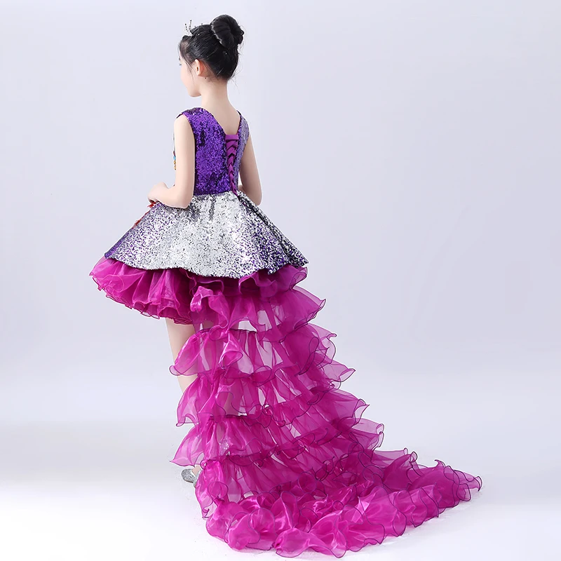 Mädchen Perle Spitze Blume Mädchen Kleider Zug Prinzessin leistung pageant kleider Prom Party pailletten kleid vestido primera comunion