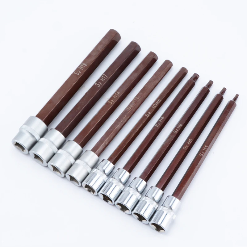 1PCS 200mm Length 1/2 Inch Drive Hex Bit Sockets H4-H19 Metric Hexagon Screwdriver Bit Sockets Hand Tools Socket Joint Hexagonal