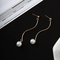 New Minimalist Geometric Personality Curved Wavy Pearl Earrings For Women Gift Jewelry  Brincos Wedding Earrings Pearl Earrings