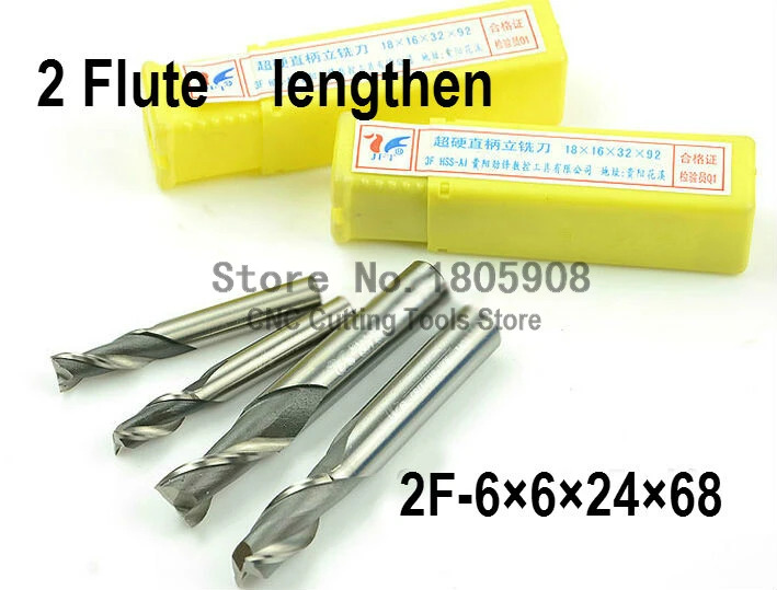 High Quality 10pcs Extended End Mill 6mm Two 2 Flute HSS & Aluminium End Mill Cutter CNC Bit,6*6*24*68mm