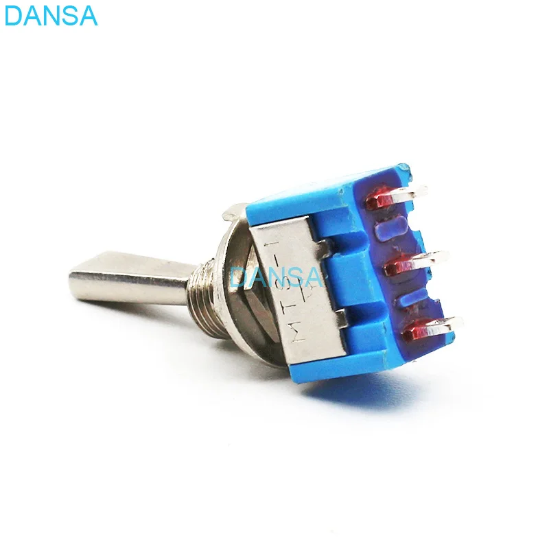 100pcs MTS-103 Blue Toggle Switch 3 Pins 3 Position ON-OFF-ON Flat Handle 3A 250V AC 6A 125V AC Vertical Type