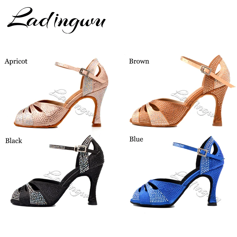 Ladingwu 2018 New Glitter Rhinestone Latin Dance Shoes Women Satin Salsa Dancing Shoes For Woman Tango Ballroom Shoes For Dacne