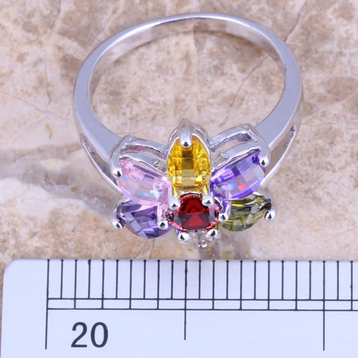 Incredible Multigem Purple Cubic Zirconia Silver Plated  Women's Flower Jewelry Ring Size 6 / 7 / 8 / 9 R1194