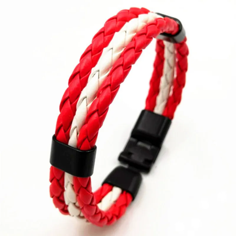 2018  National Flag Brazil England Argentina Leather Bracelet 3 Strands Braided Bracelet Wristband Jewelry