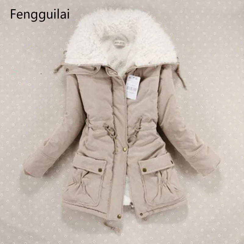 

New Winter Coat Women Slim Outwear Medium -Long Wadded Jacket Thick Hooded Cotton Wadded Warm Cotton Parkas