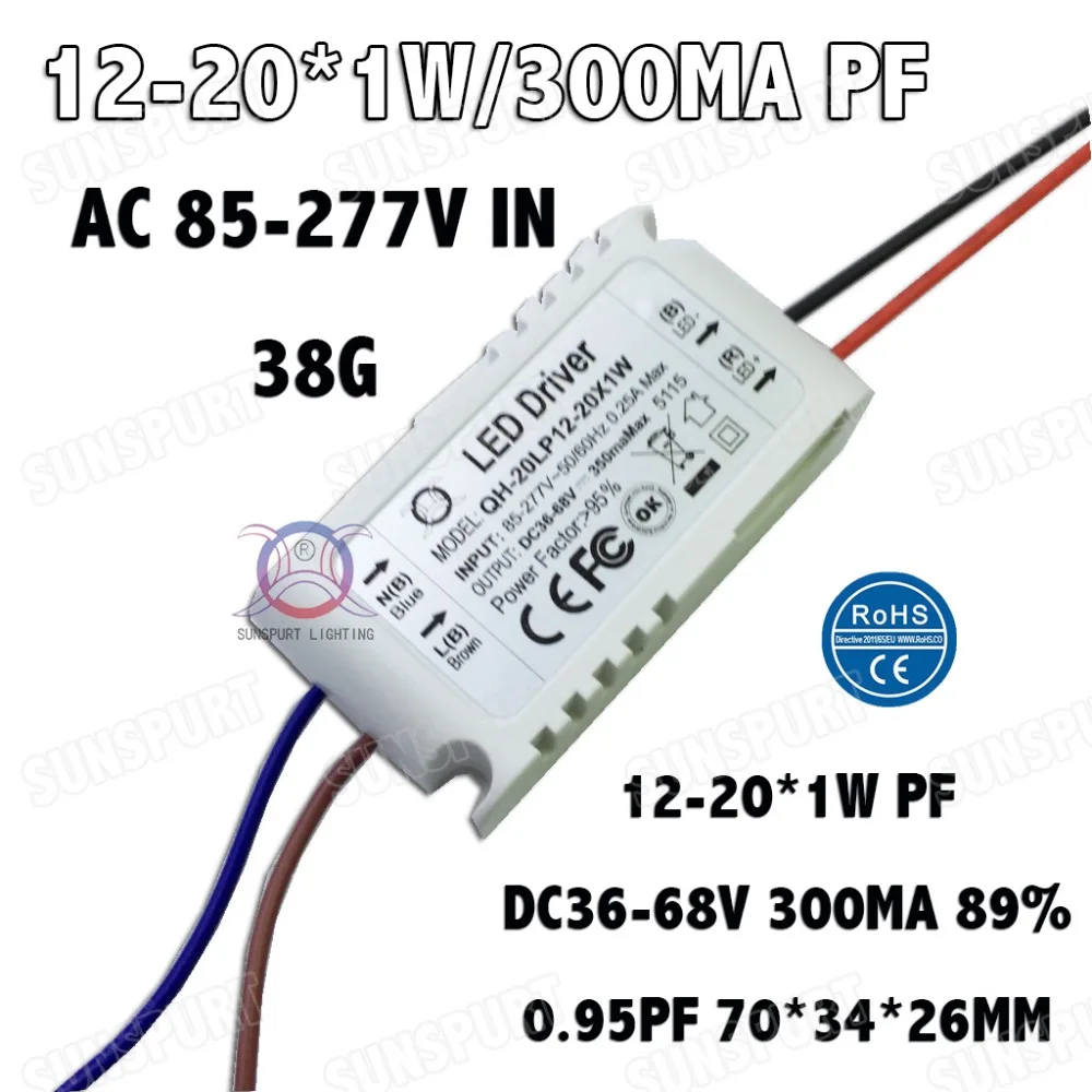 

5 Pieces Isolation 20W AC85-277V LED Driver 12-20x1W 300mA DC36-68V LEDPowerSupply Constant Current Ceiling Lamp Free Shipping