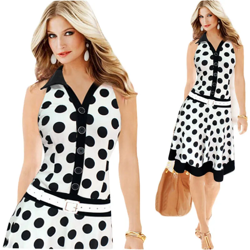 

Summer Style Women Dress Plus Size Dresses 2022 New Exoplosion Models Polka Dot Printing Sleeveless Dress Vestido Mujer C145