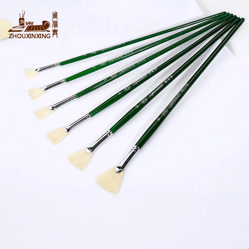 

Zhouxinxing Basin pig bristle 6 pcs transparent green rod fan shap brush pen sets watercolor gouache brush set oil painting pen