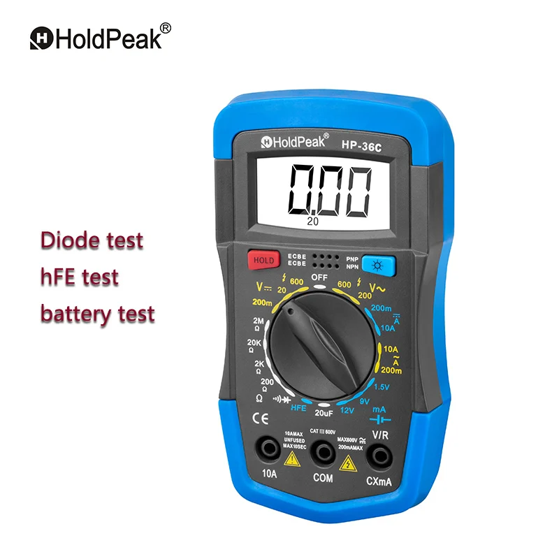 HoldPeak HP-36C Mini Multimetro Digital Professional Multimetro AC/DC Manual Range Digital Meter hFE Tester Portable Instrument