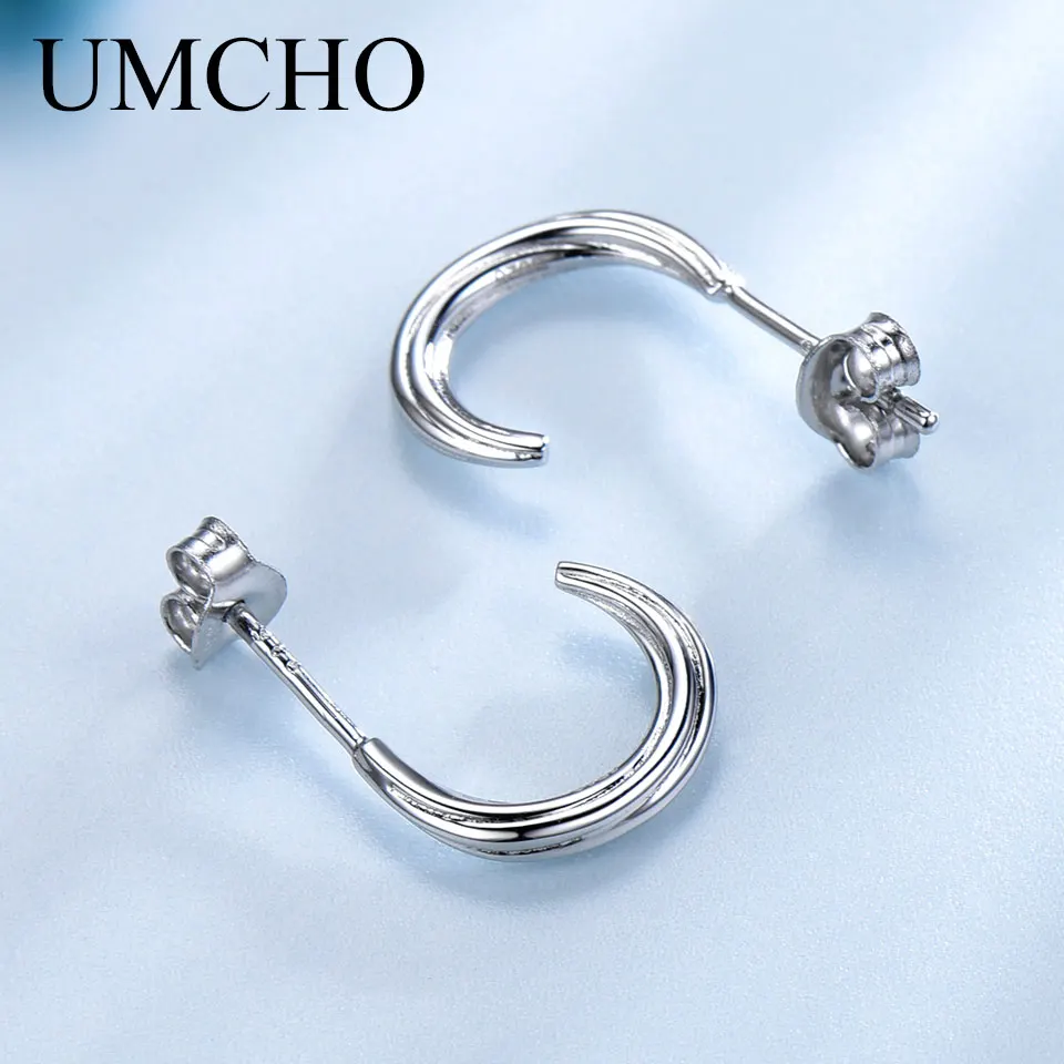 

UMCHO 100% Real 925 Sterling Silver Earrings Simple Fashion Stud Earrings Party For Women Birthday Gifts Fine Jewelry White