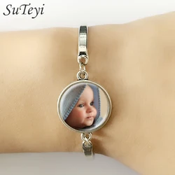 Personal isierte benutzer definierte Armband Haustier Hund Katze Mutter Papa Daugther Sohn Foto Glas Charme Armbänder Armreifen Familien geschenke