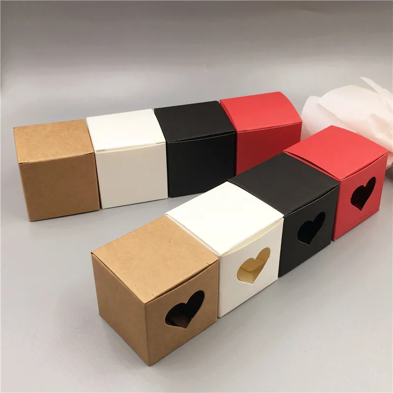 

100Pcs/Lot Cardboard Kraft Paper Box With Heart Window For Festival Holiday Chocolate Kid Small Toy Gift Storage Container Boxes