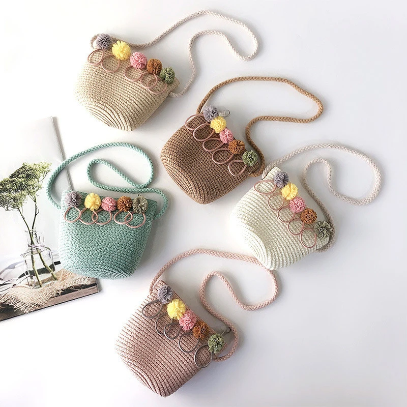 High Quality Handmade Children Shoulder Bag Exquisite Flower Straw Bag Messenger Bag Kids Keys Coin Purse Cute Princess Handbags