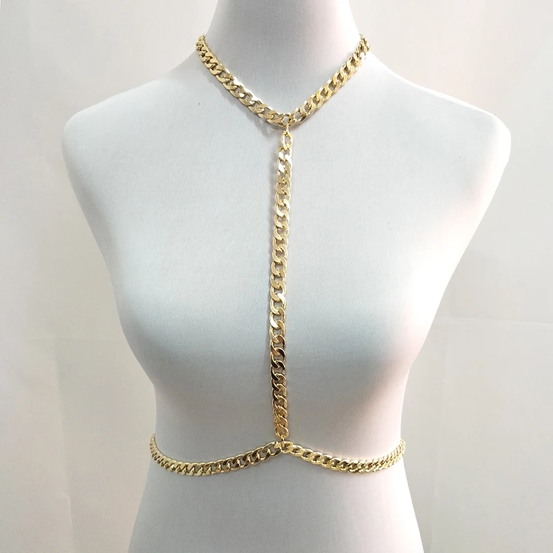 New Arrive Fashion Simple Punk Luxury Gold Color Chunky Link Bra Body Chain Jewelry