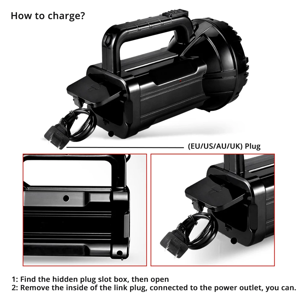 Rechargeable Bright LED Flashlight Torch 20W High powered searchlights Built-in 2800mAh lithium battery Two working modes