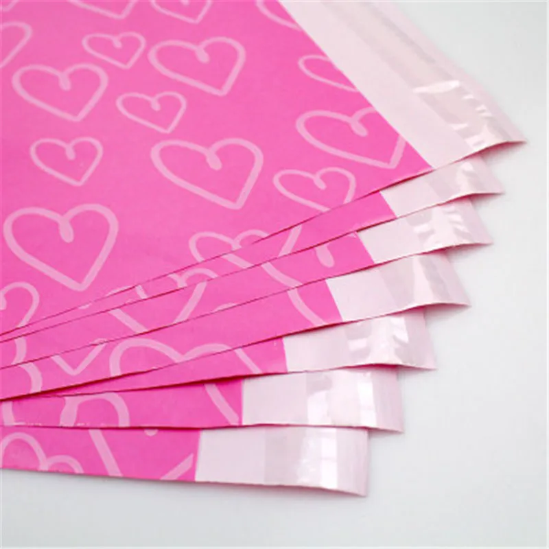 50Pcs/Lot Courier Bags Frosted Pink Heart Pattern Self-Seal Adhesive Bag Matte Material Envelope Mailer Postal Mailing Bags