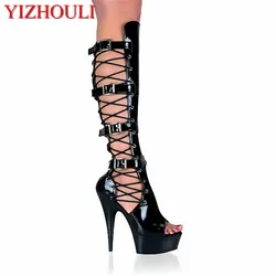 New Roman hollow-out style nuovi stivali da prestazione, 15 cm sexy model high-heel dance performance, scarpe da ballo