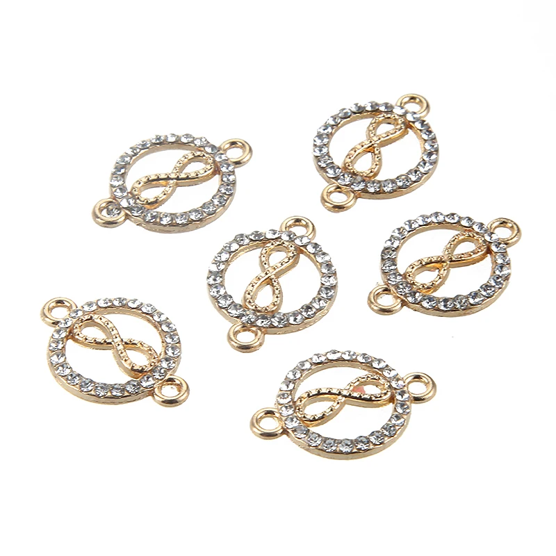 10Pcs Wing Moon Shape Gold Color Rhinestones Crystal Infinity Symbol Connector Charms For DIY Fashion Necklace Bracelets Jewelry