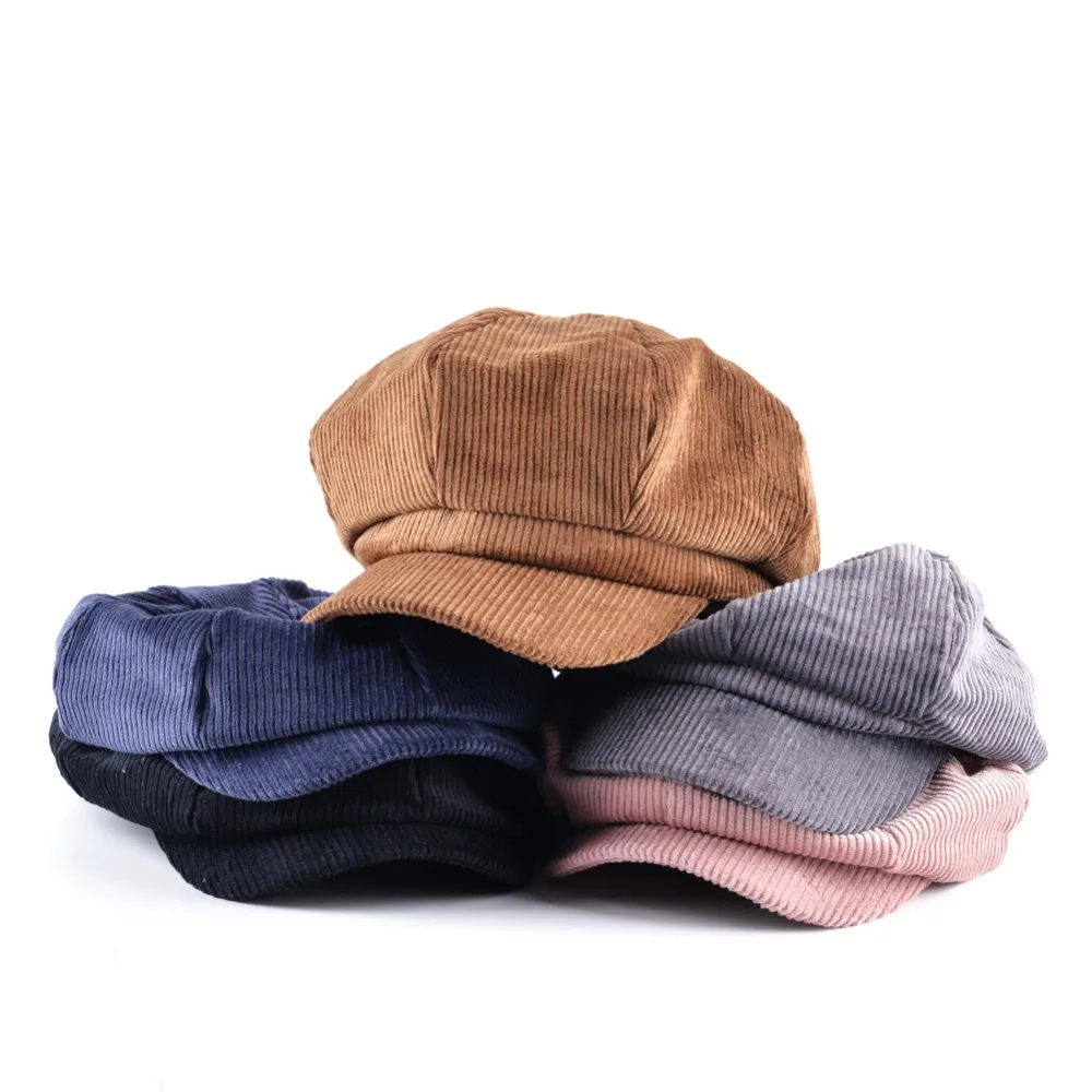 Solid Corduroy Newsboy Caps Men Casual Cotton Octagonal Hat For Women Autumn And Winter Berets Girls Casquette Gavroche Boina