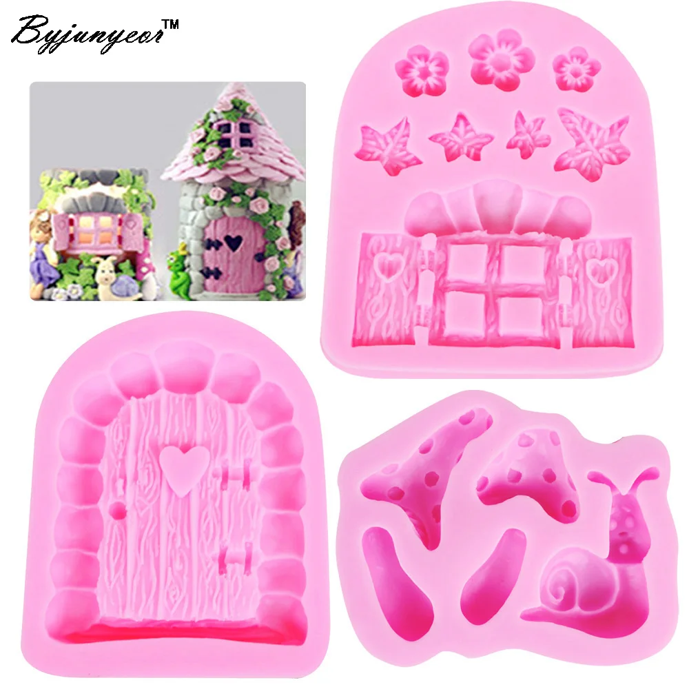 Byjunyeor C102  Cartoon House Mushrooms UV Resin Silicone Mold Fondant Chocolate Candy Lollipop Crystal Epoxy Soft Clay Bake Too