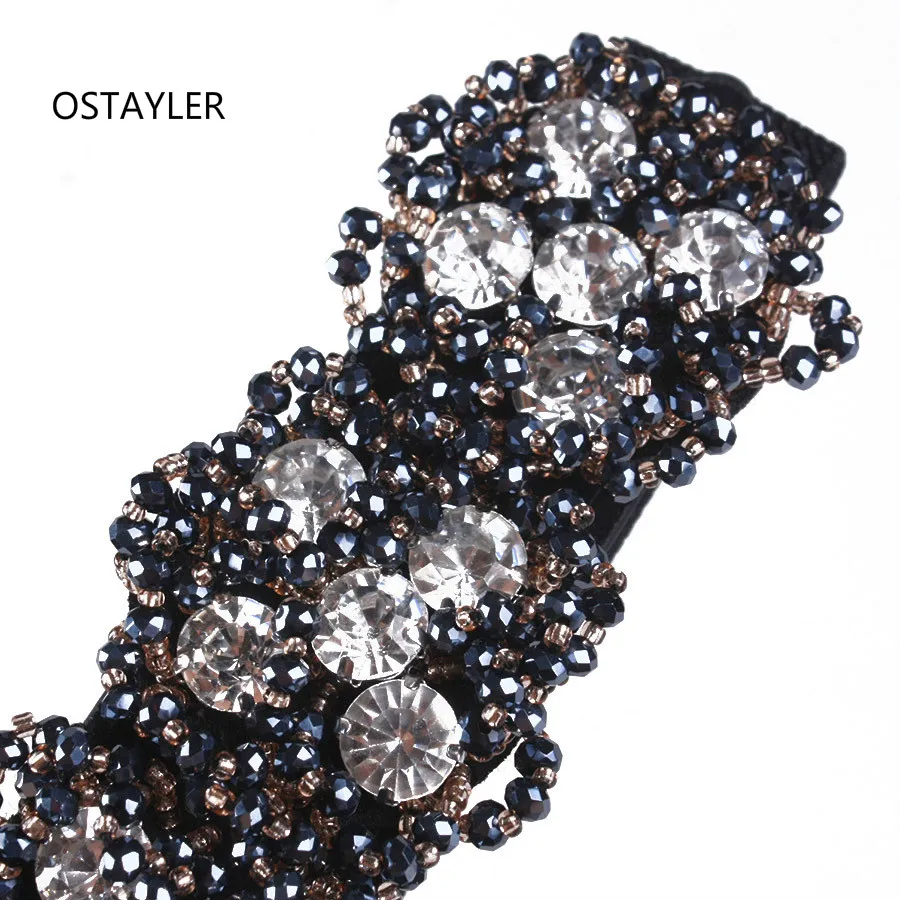 Handmade Crystal Bead String Waist Belts Elastic Rhinestone Women Dress Belts European Fashion Ladies Girdle Caestus Belts