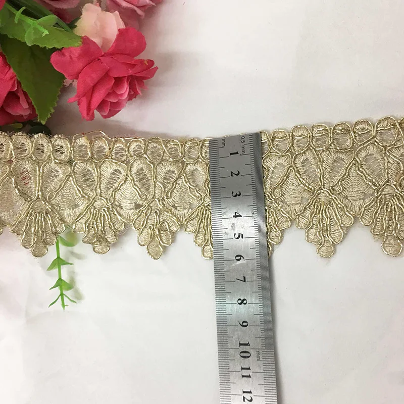 2-5Yards Gold Wedding Dress Wave Lace Applique Golden Thread Guipure Lace Trim Accessories For DIY Sewing Crafts