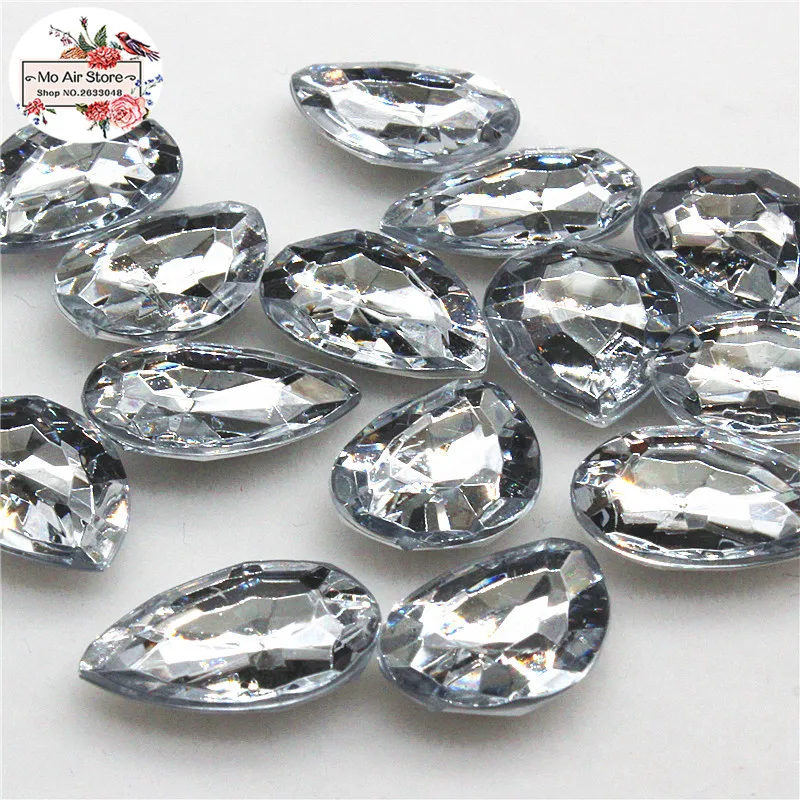 clear Acrylic rhinestones stone tear drop Facets cabochon rhinestones decoration DIY craft 13x18mm no hole