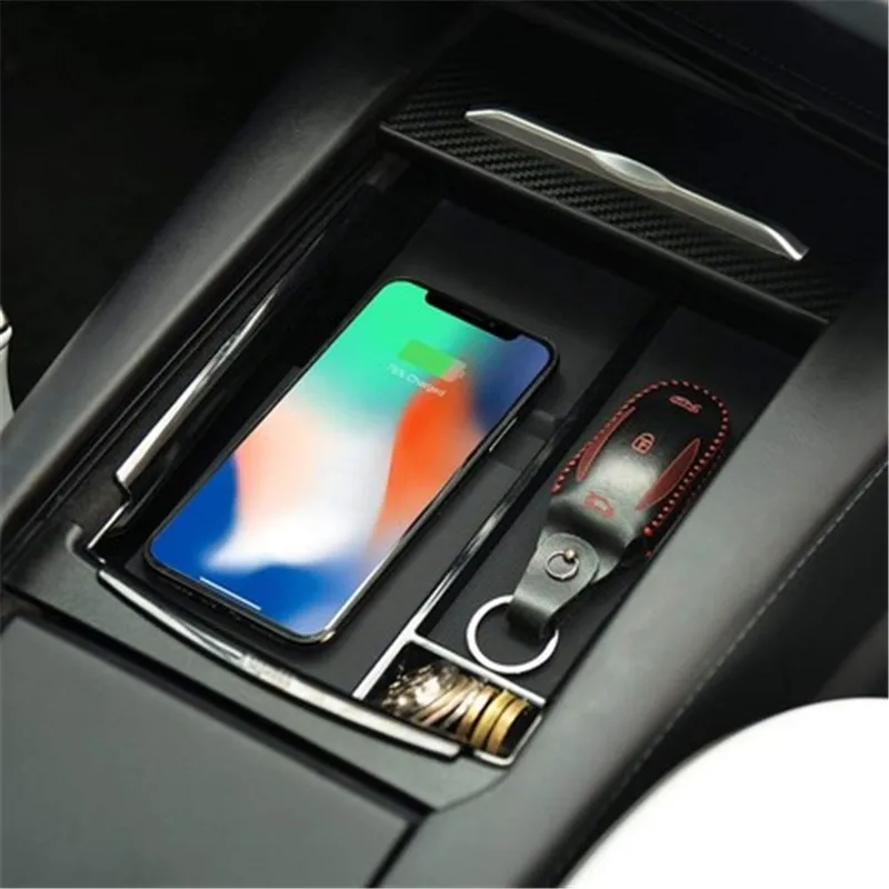 SRXTZM For Tesla Model X Model S 2016-2018 Special Armrest Storage Box Car Center Console Organizer Mobile Phone Wireless Charge