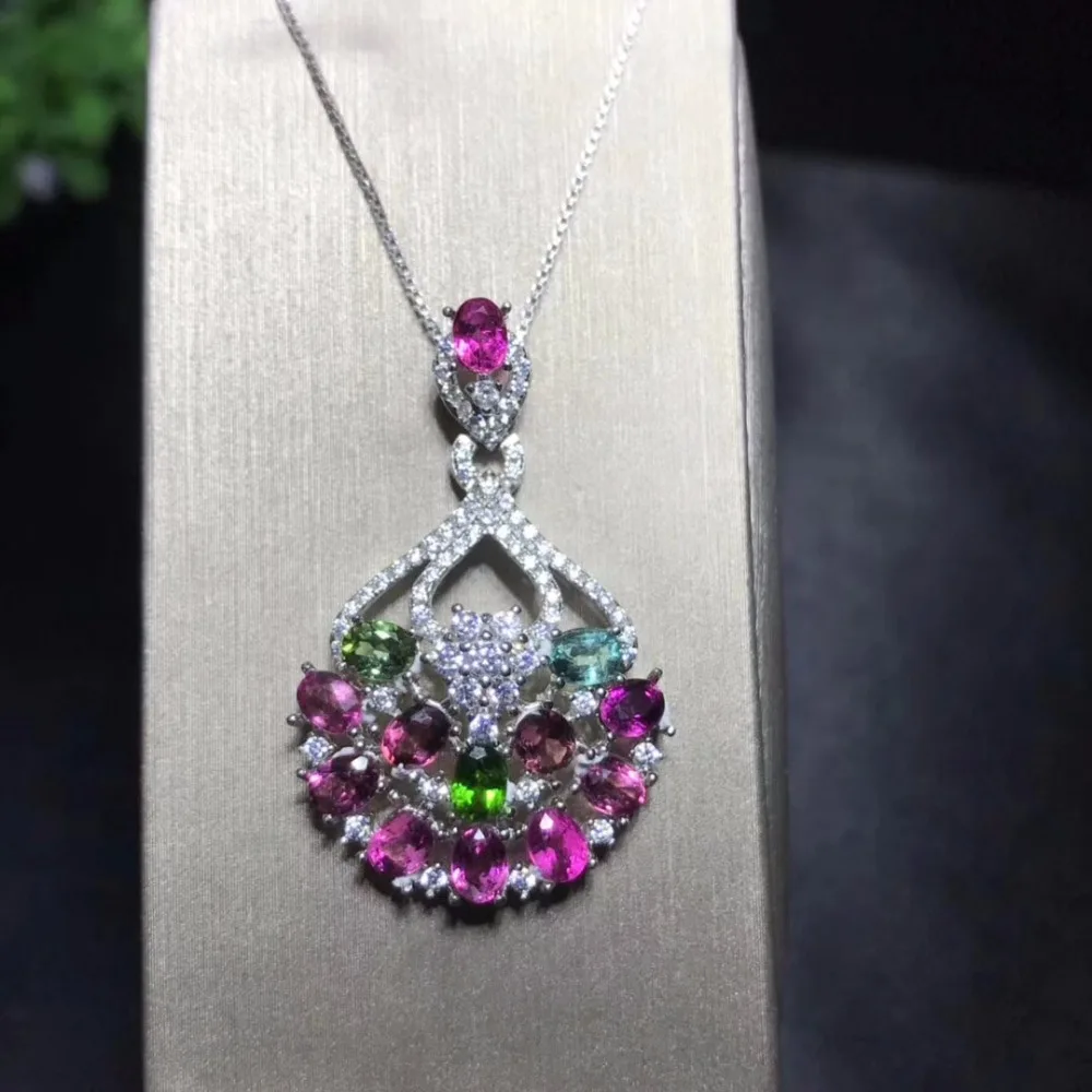 Natural tourmaline necklace, super beautiful, color, candy color, 925 silver