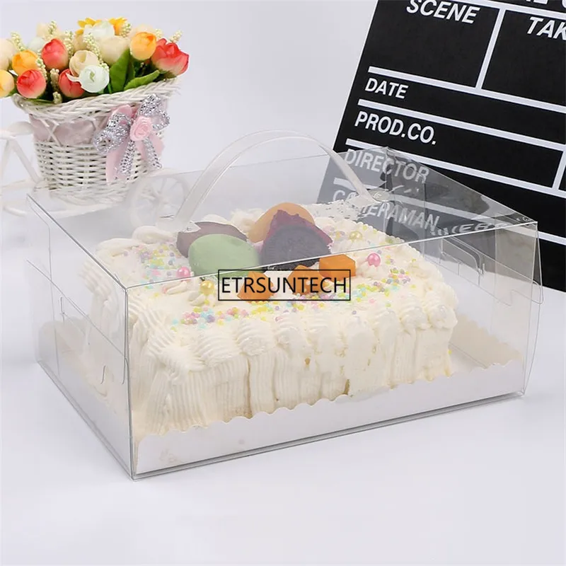 50pcs/lot Clear transparent packing box Baked cookie Birthday Gift cake box portable plastic box 22.8x15.6x10cm