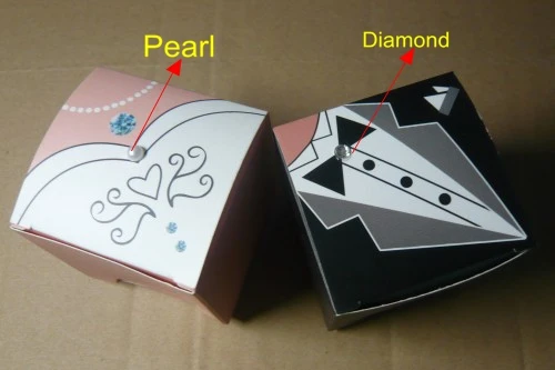 

200Pieces/Lot=100Pairs Black Tux and White Gown Wedding Favor box in Square shape for Event and Party Gift box and Bridal favor