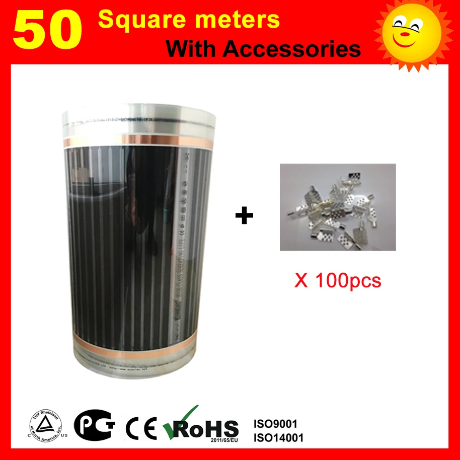 

50 Square meters Infrared Heating Film With connecting clips, 220W/square Electric Heating Film with CE Approved