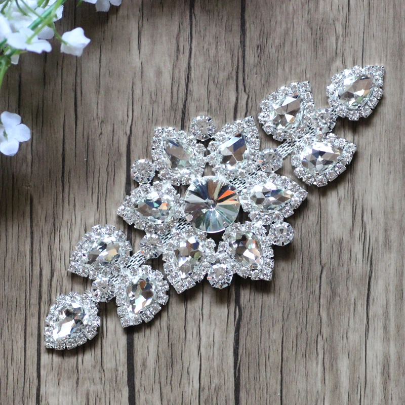 Free Shipping 50pcs/lot 5.6'' Rhinestone Applique for Wedding Gown Bridal Sash  Evening Wear Rhinestone Patch LSAP0915-5