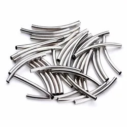 50pcs/Lot Copper Long Round Spacer Bent Tube Pipe Metal Charm Beads Connectors For Jewelry DIY Necklace Bracelet Findings Making