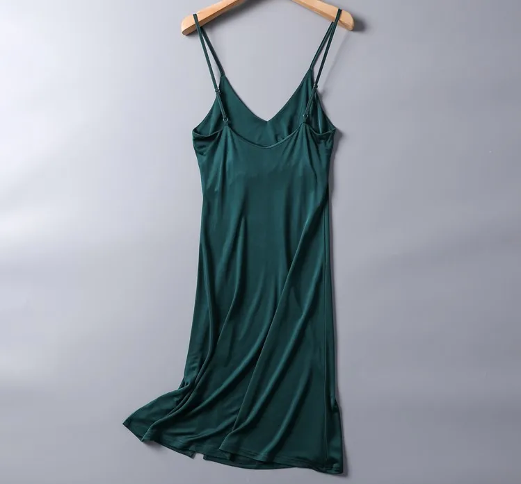 Women Natural Mulberry Silk Knitted Silk Full Slip Chemise Sexy side slit Sleepwear Nightdress Nightgown TG1220