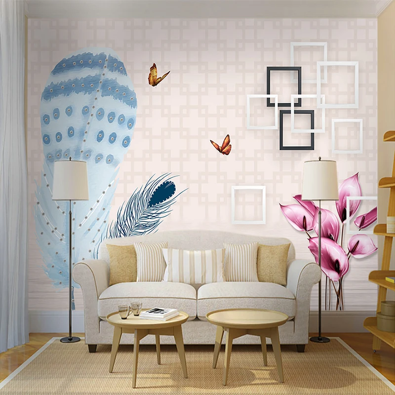 Decorative wallpaper Stylish 3D feather film wallpaper background wall