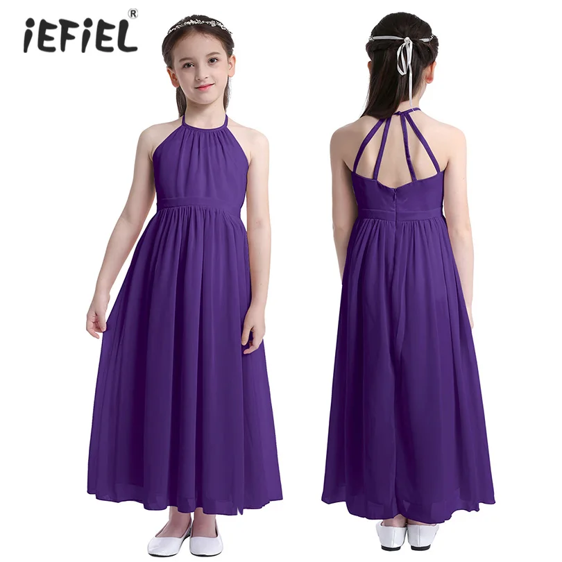 

iEFiEL Fashion Girls Chiffon Princess Dress Children Bridesmaids Sleeveless Dress Vestidos Teenage Kids Birthday Party Clothes