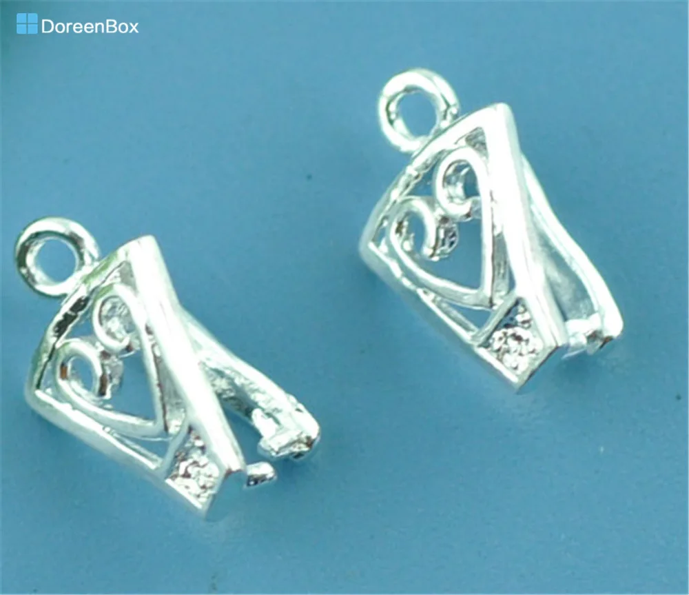 

Doreen Box Lovely 20 Silver color Heart Pinch Bail Findings 12x8mm (B07502)