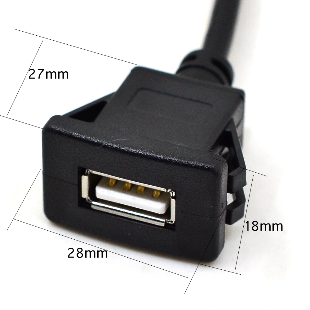 Plaza, puerto USB 2,0 del Panel de montaje al ras Cable de extensión con hebilla para el coche camión barco para salpicadero de motocicleta 3ft 1m