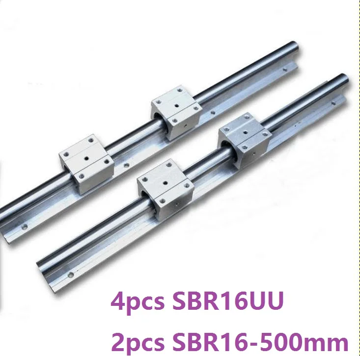 2pcs SBR16 16mm -L 500mm support rail linear guide + 4pcs SBR16UU linear blocks beairng for CNC router parts linear rail