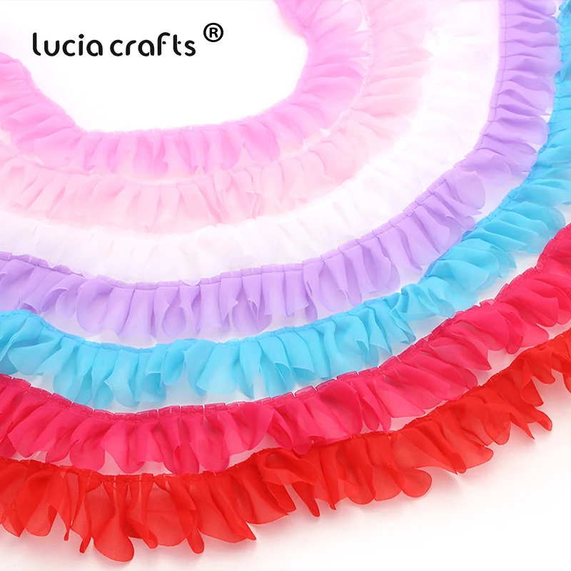 2y/lot 43mm Chiffon Garment Lace Trim Ribbons Fabric for Wedding Party Home Decor DIY Sewing Materials V0203