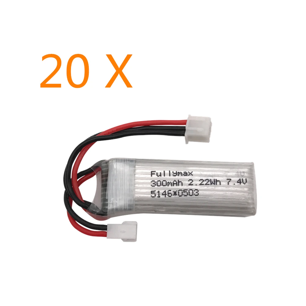 

20pcs 7.4V 300mAh 30c Li-Po Battery For WLtoys F959 Airplane Spare Parts XK DHC-2 A600 RC Airplane wholesale